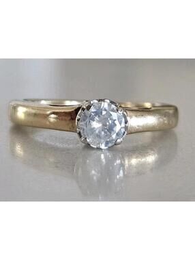 Vintage .3ct Natural Diamond Solid 10k White & Yellow Gold Engagement Ring